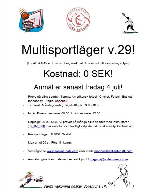 image: Multisportläger Edsbergs Tennishall / Sportfält Vecka 29